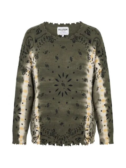 kujten Mela bandana-print distressed sweater Green F5122