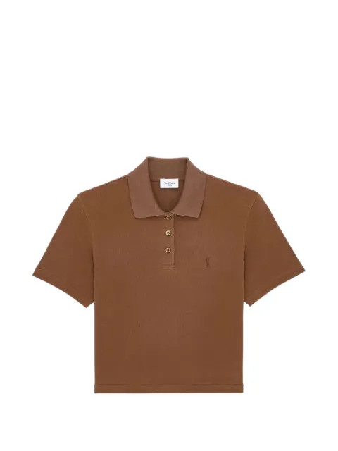 Saint Laurent Cassandre cropped polo in cotton piqué Brown A003I4Y38EK