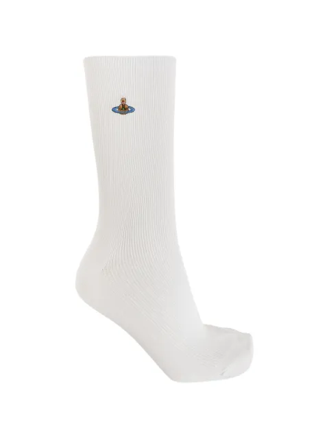 Vivienne Westwood Orb-embroidered ribbed socks White 8104000CK006PAAD