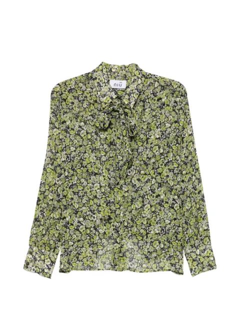 Niu floral-print pussy-bow blouse Green AW26602T207
