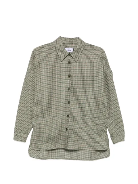 Niu check-pattern button-up shirt Green AW26613T245