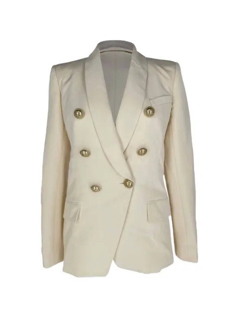 Balmain Pre-Owned double-breasted fray-trimmed blazer Neutrals RFCPUGBCL767843W