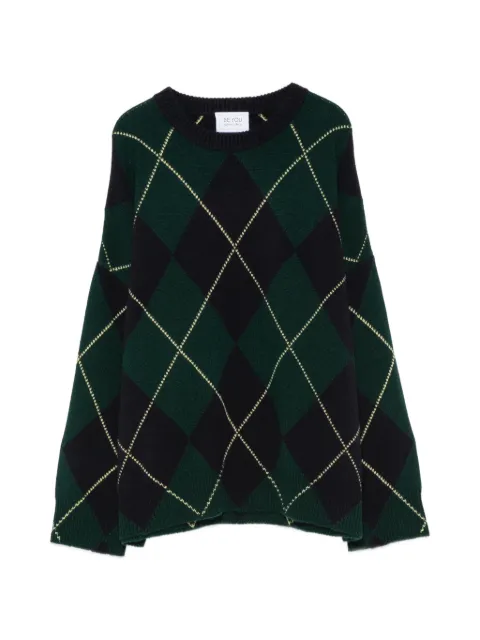 BeYou long-sleeve argyle-pattern sweater Green CD1226F6