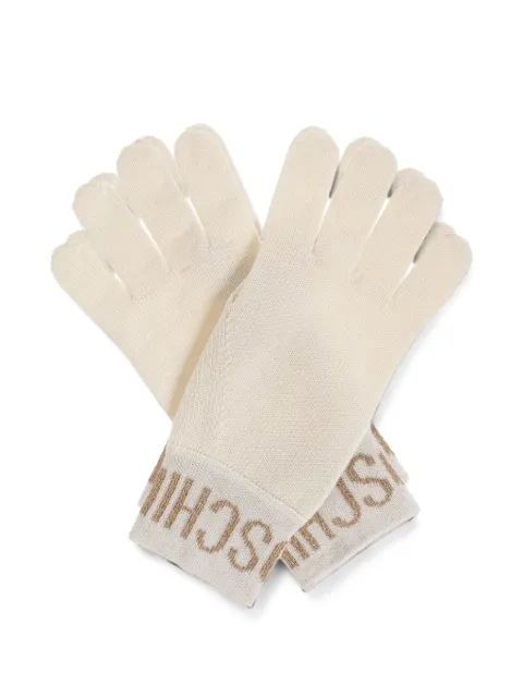 Moschino logo-intarsia knitted gloves Neutrals 65485M3493