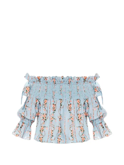 Agua By Agua Bendita Isla Navegante floral-print smocked blouse Blue 21980BLUE