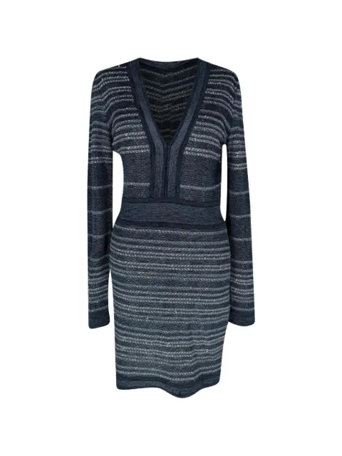 Balmain Pre-Owned V-neck striped dress Blue RFCPUGBCL766659W