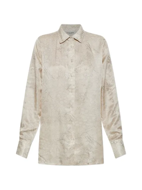 Golden Goose shirt in ivory silk blend satin with print Neutrals GWP02481P002666