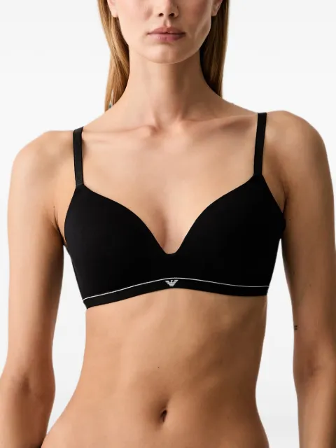 Emporio Armani padded triangle bra in cotton jersey with logo band Black EW000442AF25589