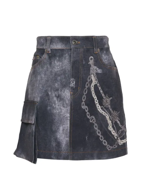 We11done acid-wash chain-print mini skirt Black WDSK226240WBK