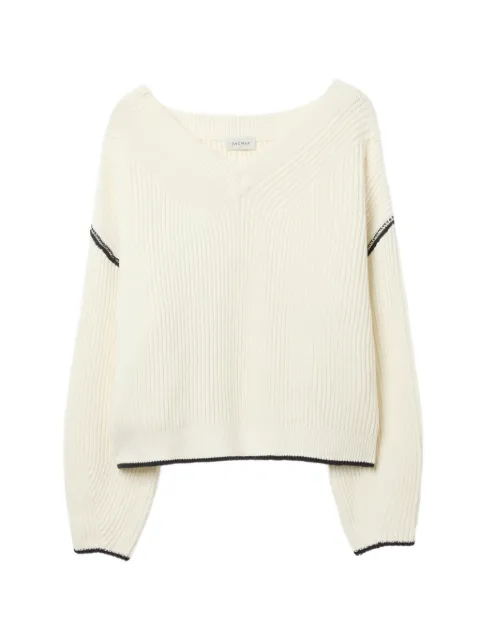 House Of Dagmar ribbed-knit V-neck sweater White 261F400