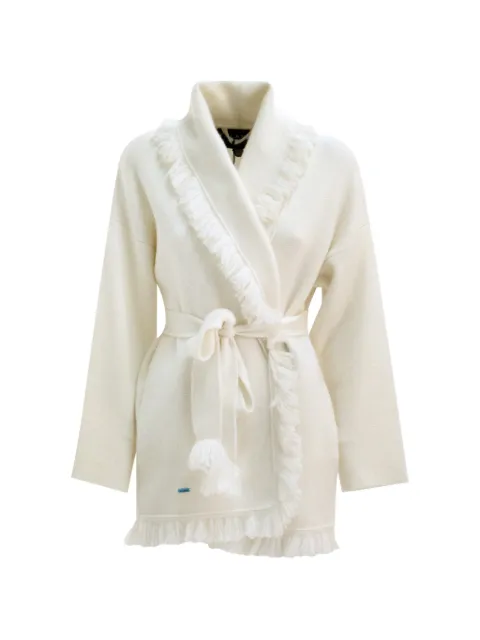 Alanui fringe-trim belted cardigan White LWHB064E26KNI0090300