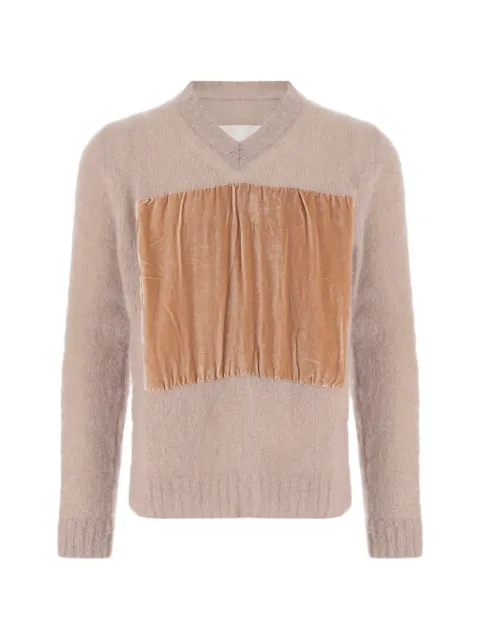 Maison Margiela velvet-panelled V-neck sweater Neutrals S67HN0013M13334