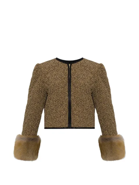 Valentino Garavani leopard-print faux-fur trim jacket Neutrals BCL4N7ACR