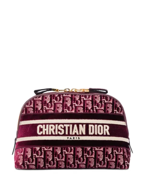Christian Dior Pre-Owned 2021 Oblique Embroidered Velvet Cosmetic pouch Red 5FDOMK7R3DTU8YML