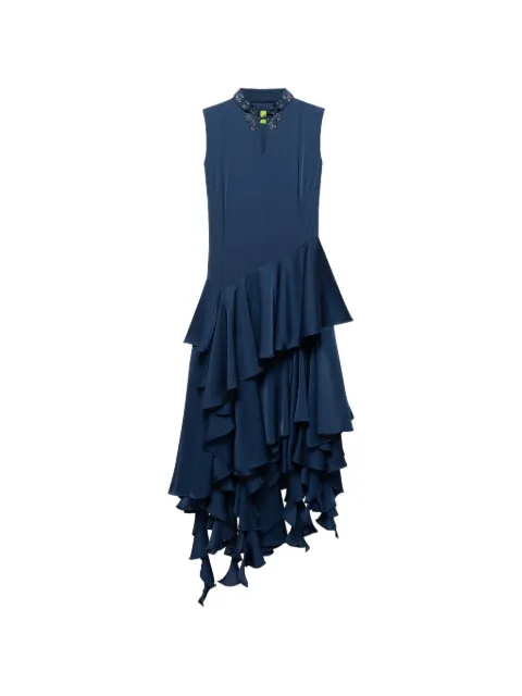 Shanghai Tang bead-embellished ruffled Qipao dress Blue B2WRD117CW
