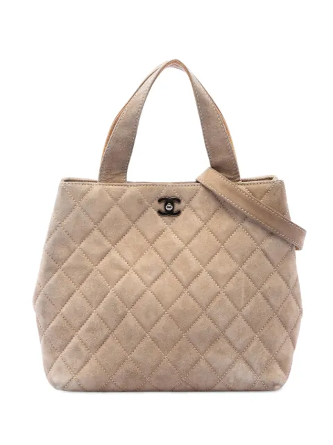 CHANEL Pre-Owned 2002-2003 CC Quilted Suede Turnlock satchel Neutrals PI47O3MVQBQLLVMV