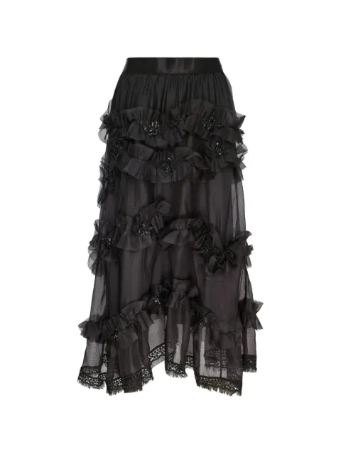 Renli Su ruffled-trim silk midi skirt Black RS0603E3100905