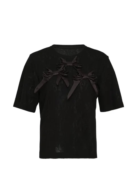 Renli Su bow-detail lace-patterned T-shirt Black RI0402E3100905