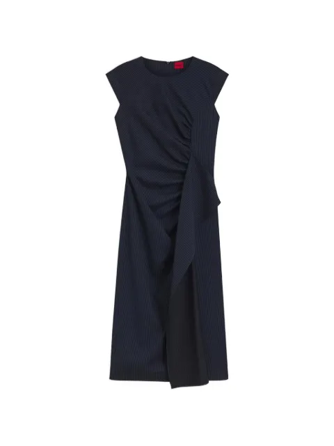 HUGO pinstripe-pattern ruched midi dress Blue 50564136
