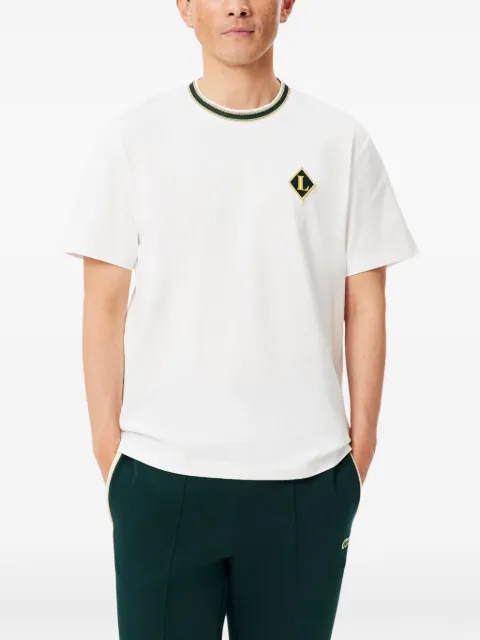 Lacoste logo-patch tipped-trim T-shirt White TH8611
