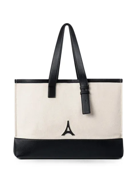 Manière De Voir Romane in beige/black Eiffel-detail canvas tote bag Neutrals ACC1262