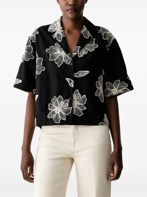 Sisley floral-embroidered short-sleeve shirt Black 599XLQ0BA