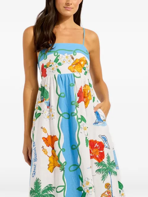 Seafolly Viva Vacation floral-print smocked-back maxi dress White 55673DR