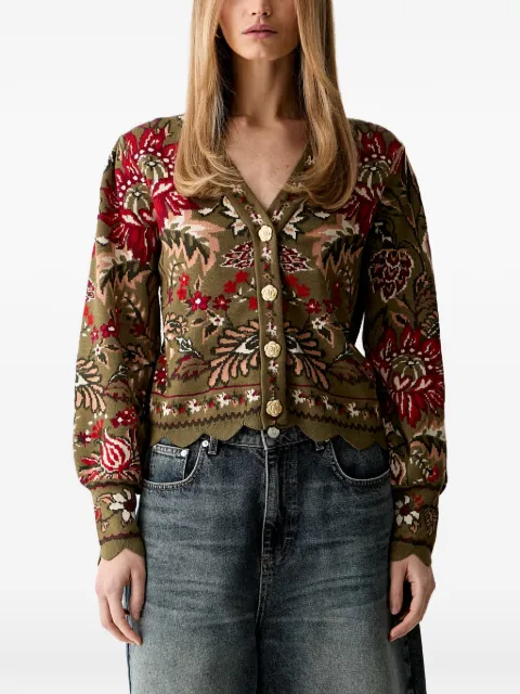 FARM Rio floral-pattern scallop-hem cardigan Green 356151