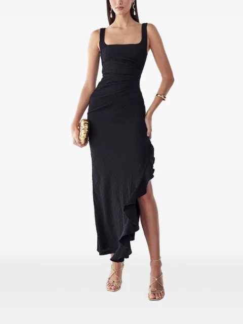 BWLDR Stevie ruched ruffled asymmetric dress Black BW03051
