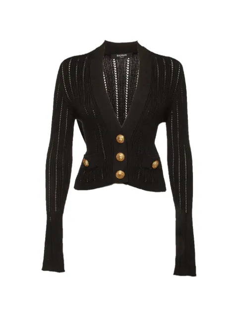 Balmain Pre-Owned pointelle-knit cropped cardigan Black 1377681