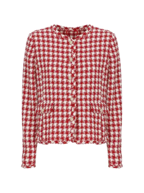EMME fringed-trim cropped tweed jacket Red EMMRIBES2615041081200001