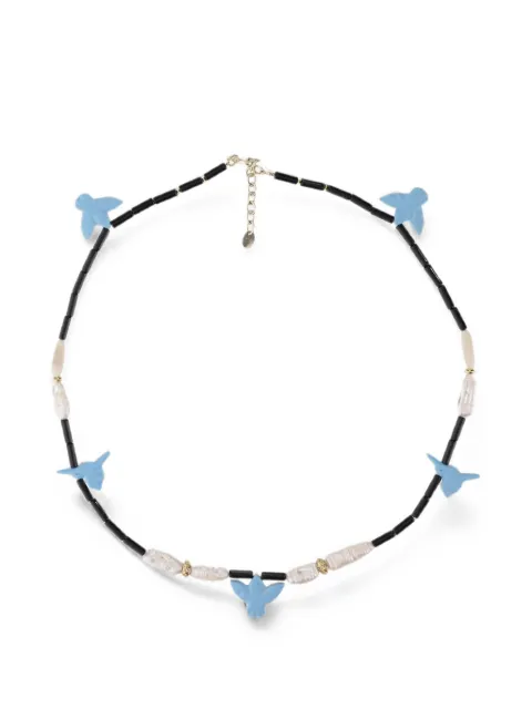 Lisa C bird-motif beaded necklace Silver NECLIME