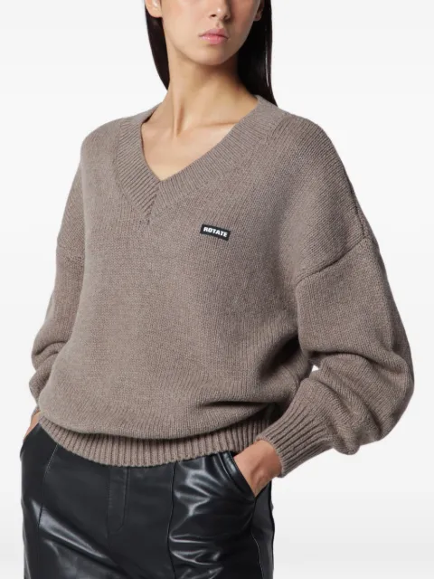 ROTATE BIRGER CHRISTENSEN logo-patch V-neck sweater Neutrals 1151411078BCR2014