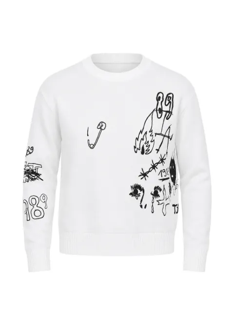 1989 STUDIO embroidered cropped-fit sweater White MFW24402SCRIBBLE