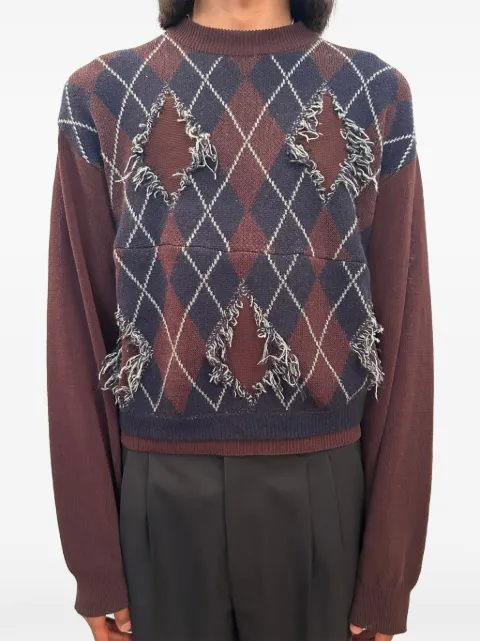 Magliano x 247 Uncle distressed argyle-intarsia sweater Brown MGSS26SW01196