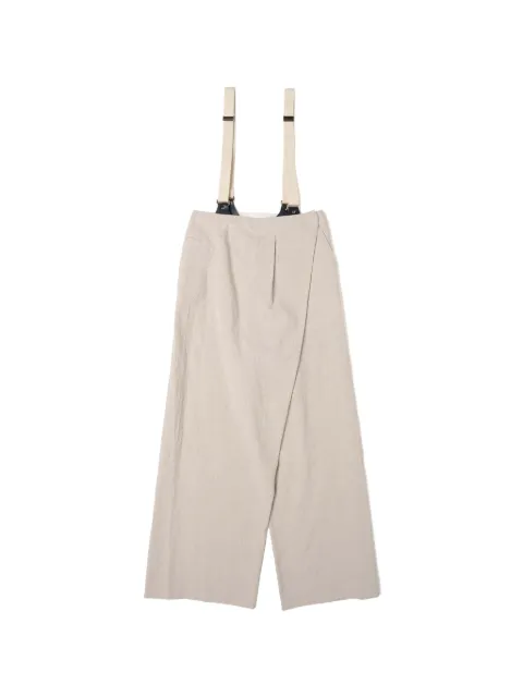 Muller Of Yoshiokubo wrap-front suspender trousers Neutrals MLS25408B