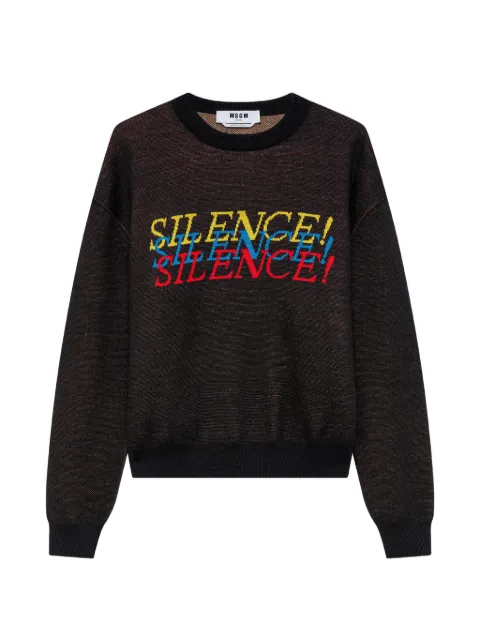 MSGM slogan-intarsia crew-neck sweater Brown 4140MM214267569
