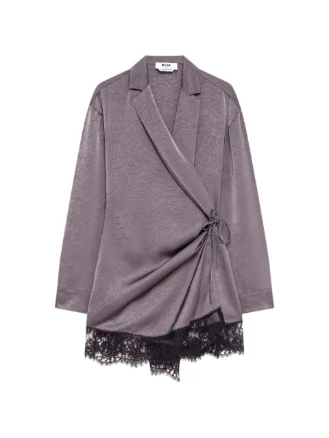 MSGM lace-trim wrap mini dress Grey 4141MDA28267608