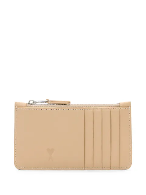 AMI Paris zipped cowhide leather card holder with Ami de Coeur Neutrals H26USL729AL0217