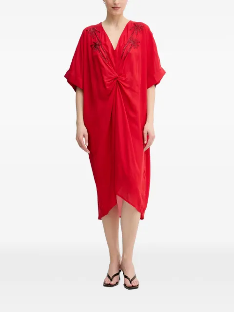 Lola Casademunt bead-embellished twist-detail midi dress Red LS2616010