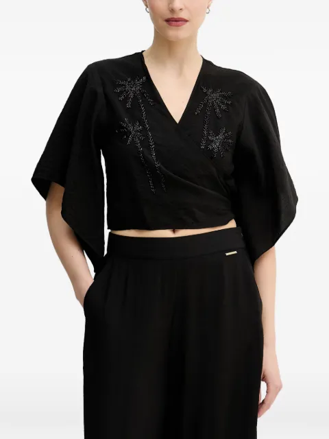 Lola Casademunt beaded-palm-tree wrap-design top Black LS2615009