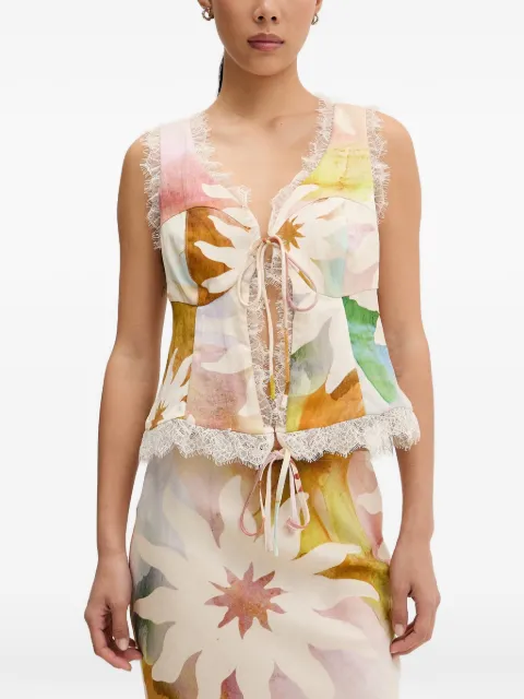 NEVER FULLY DRESSED lace-trim floral-print top Neutrals NFDTO2166