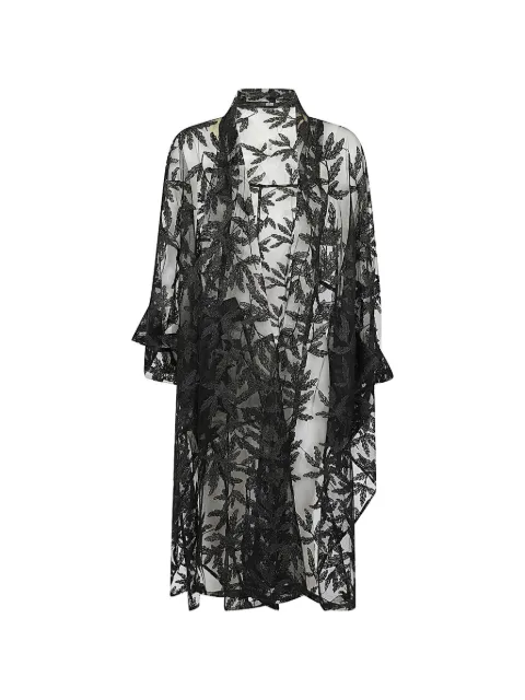 MOYURU leaf-embroidered sheer cape Black 261621