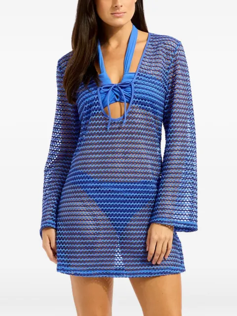 Seafolly Kacrochet-knit V-neck beachwear Blue 55190CU