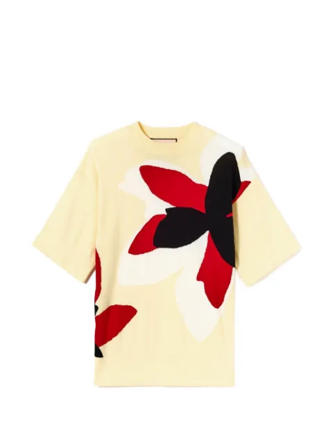 Plan C flower-intarsia crew-neck T-shirt Yellow MGCME08GJBFC001FIY07