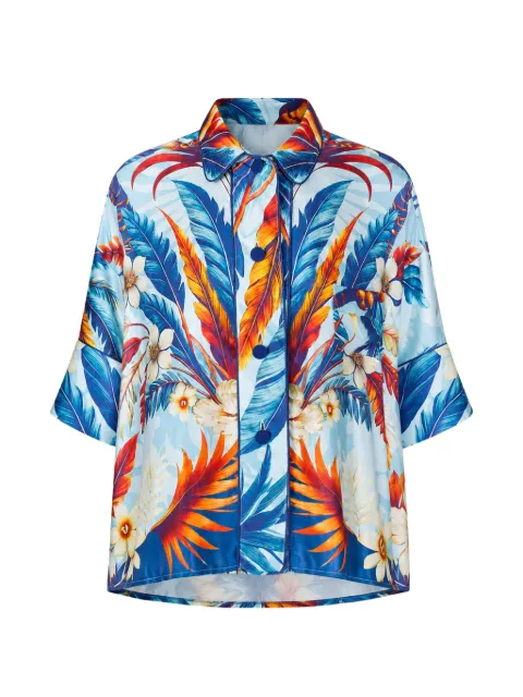 F.R.S For Restless Sleepers Pistis tropical-print silk-satin shirt Blue CA000145TE00884