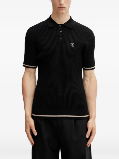 Filling Pieces ribbed-knit logo-embroidered polo shirt Black 412670500302