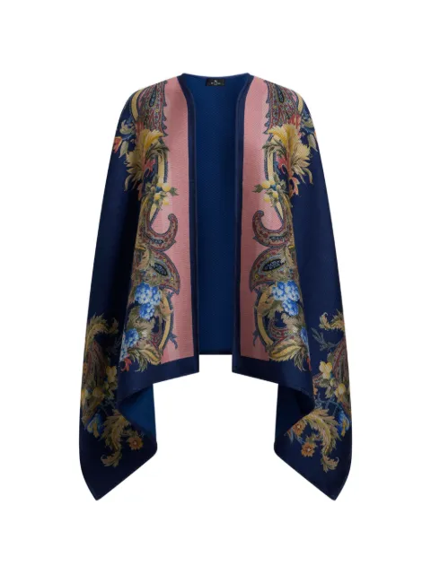 ETRO wool cape with placed floral Paisley print Blue WRBD0004AV11G