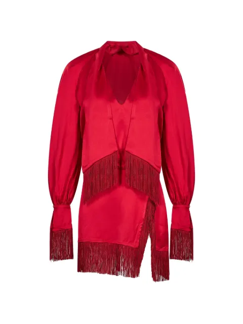 Rowen Rose fringe-trimmed raglan-sleeve mini dress Red RR475RD