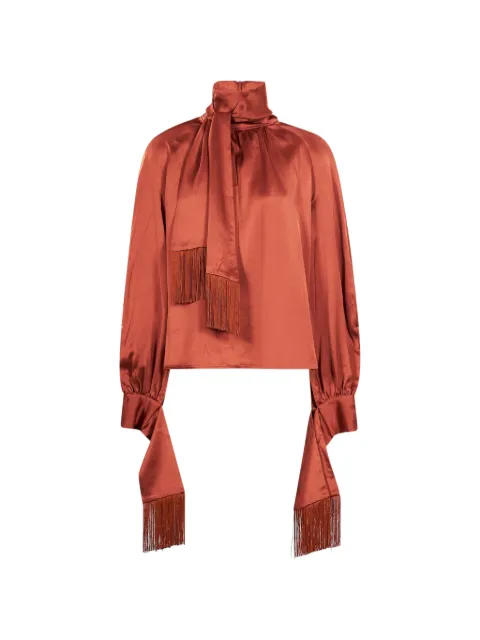 Rowen Rose fringe-trimmed tie-neck blouse Orange RR490TRRCTT